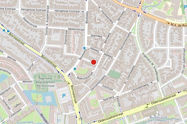 Brandweer-melding op Plataanstraat, Hengelo op 5 juli, kaart-overzicht