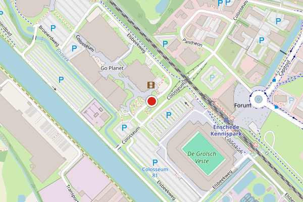 Brandweer-melding op Colosseum, Enschede op 13 juli, kaart-overzicht
