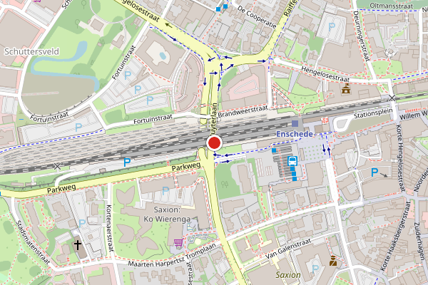 Brandweer-melding op De Ruyterlaan, Enschede op 14 juli, kaart-overzicht