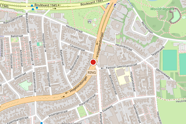 Brandweer-melding op Hogelandsingel, Enschede op 15 juli, kaart-overzicht