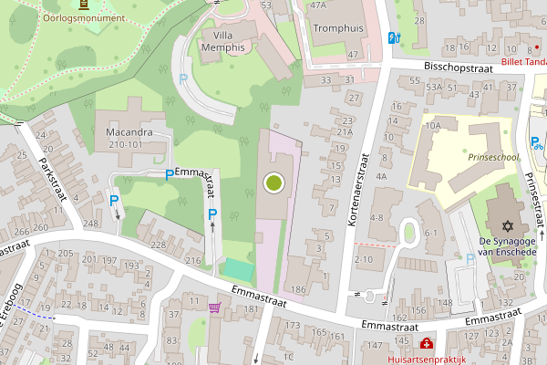 Ambulance-melding op Emmastraat, Enschede op 16 mei, kaart-overzicht