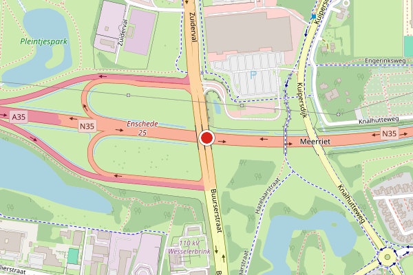 Brandweer-melding op Zuiderval, Enschede op 20 mei, kaart-overzicht