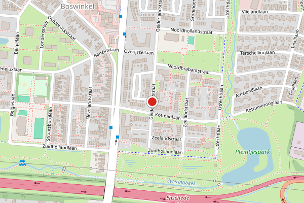 Brandweer-melding op Gelderlandstraat, Enschede op 23 mei, kaart-overzicht