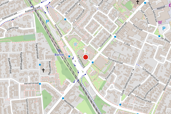 Brandweer-melding op Verzetsplein, Borne op 5 juni, kaart-overzicht