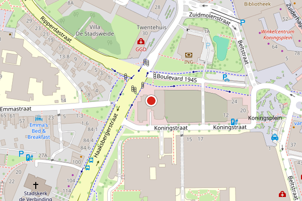 Brandweer-melding op Boulevard, Enschede op 7 juni, kaart-overzicht