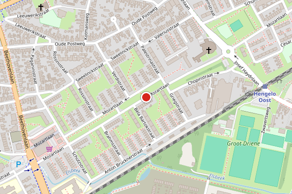 Brandweer-melding op Mozartlaan, Hengelo op 15 juni, kaart-overzicht
