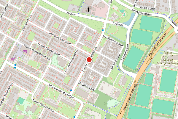 Brandweer-melding op Dokter de Bruynstraat, Oldenzaal op 14 juni, kaart-overzicht