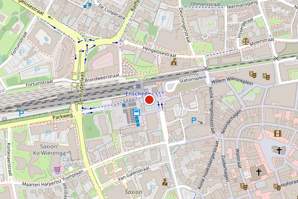 Brandweer-melding op Stationsplein, Enschede op 22 juni, kaart-overzicht