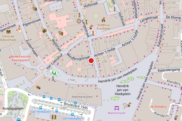Brandweer-melding op Raadhuisstraat, Enschede op 24 april, kaart-overzicht